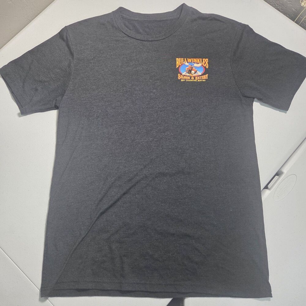 Bullwinkles Saloon West Yellowstone Montana T-Shirt Mens M Gray Moose Droppings
